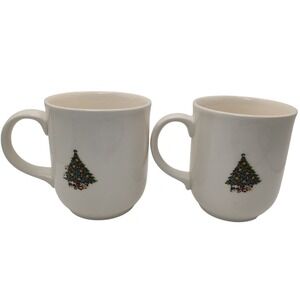 Vintage Mount Clemens Coffee Mug Embossed Stamp Christmas‎ Tree Set of Two SEE